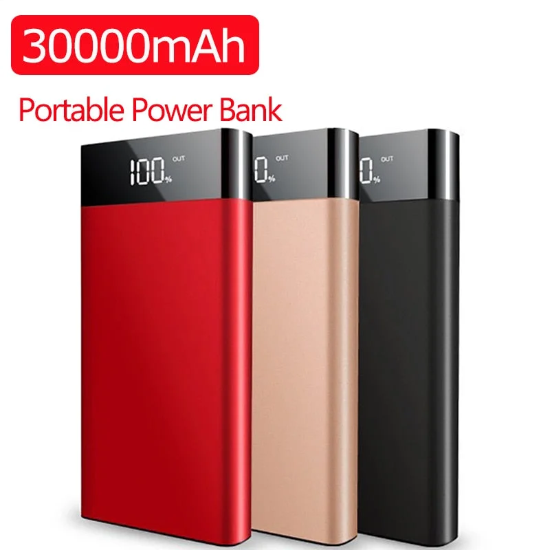 30000mAh Ultrathin Power Bank Fast Charge Slim Powerbank Dual Usb LED Digital Display Portable Charger for Xiaomi IPhone Huawei