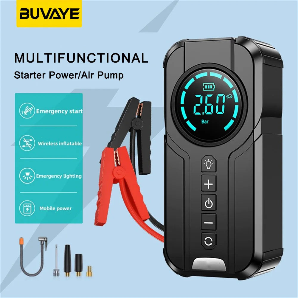 BUVAYE 4 In 1 Car Jump Starter Air Pump Power Bank Lighting