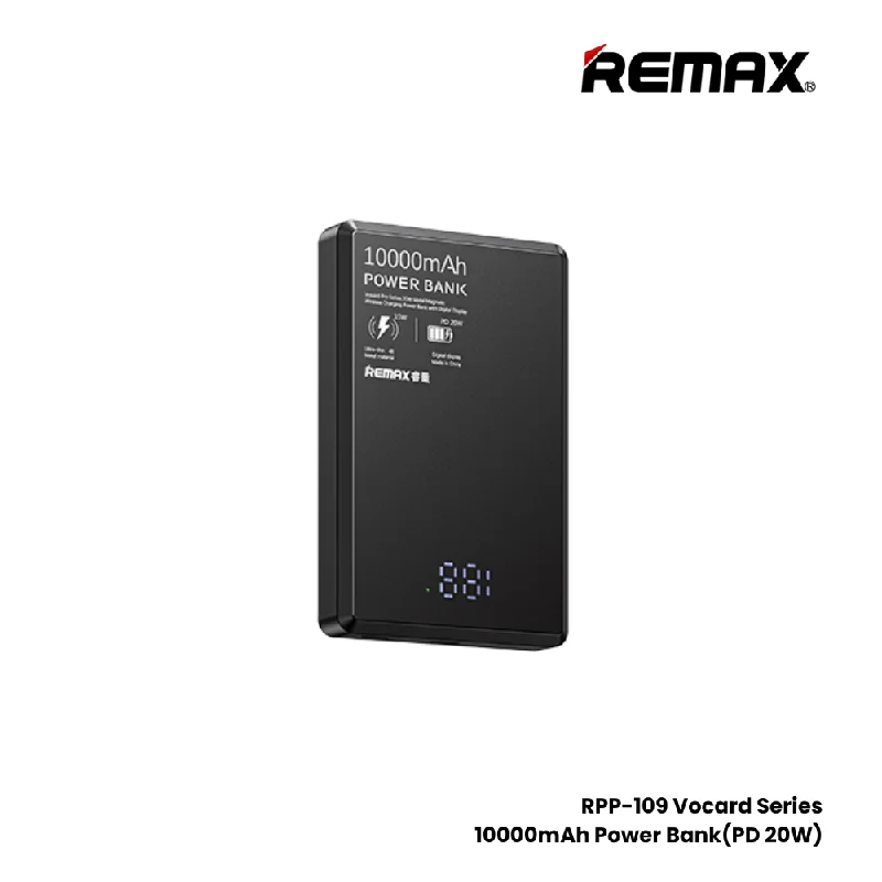 REMAX RPP-109 Vocard Pro Series 10000mAh PD Magnetic Wireless Power Bank(PD 20W) - Black