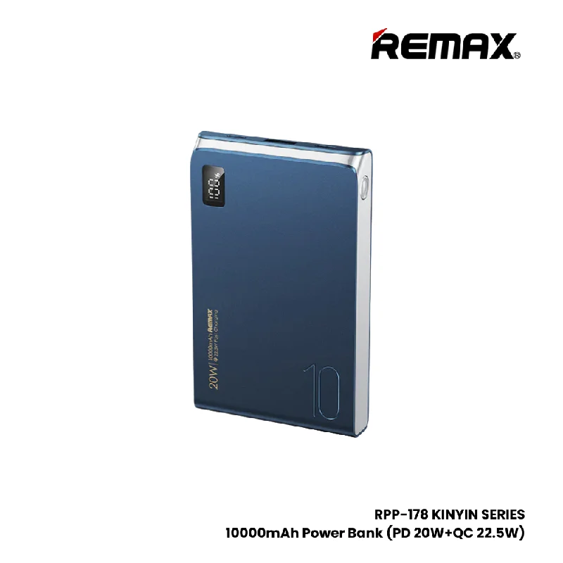 REMAX RPP-178 Kinyin Series 10000mAh PD+QC Fast Charging Power Bank(PD 20W+QC 22.5W) - Blue