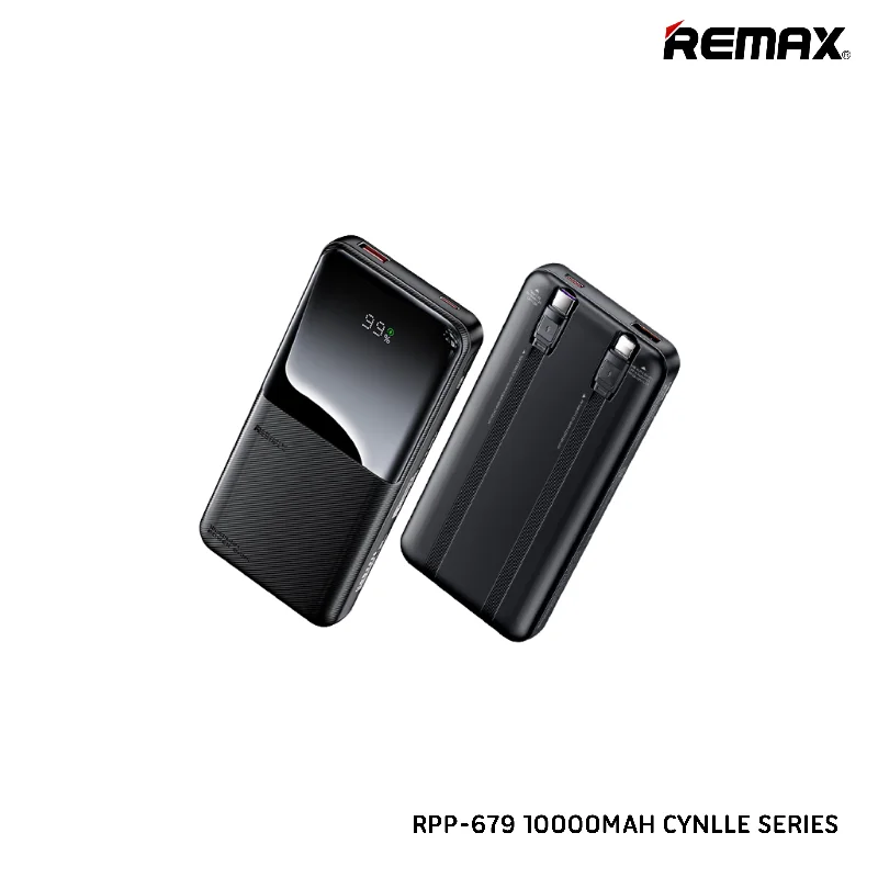 REMAX RPP-679 10000MAH CYNLLE SERIES 20W+22.5W POWER BANK WITH 2 FAST CHARGING CABLE(Black)