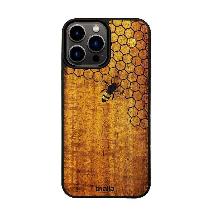 AAA Curly Hawaiian Koa & Bee with Honeycomb | iPhone Case