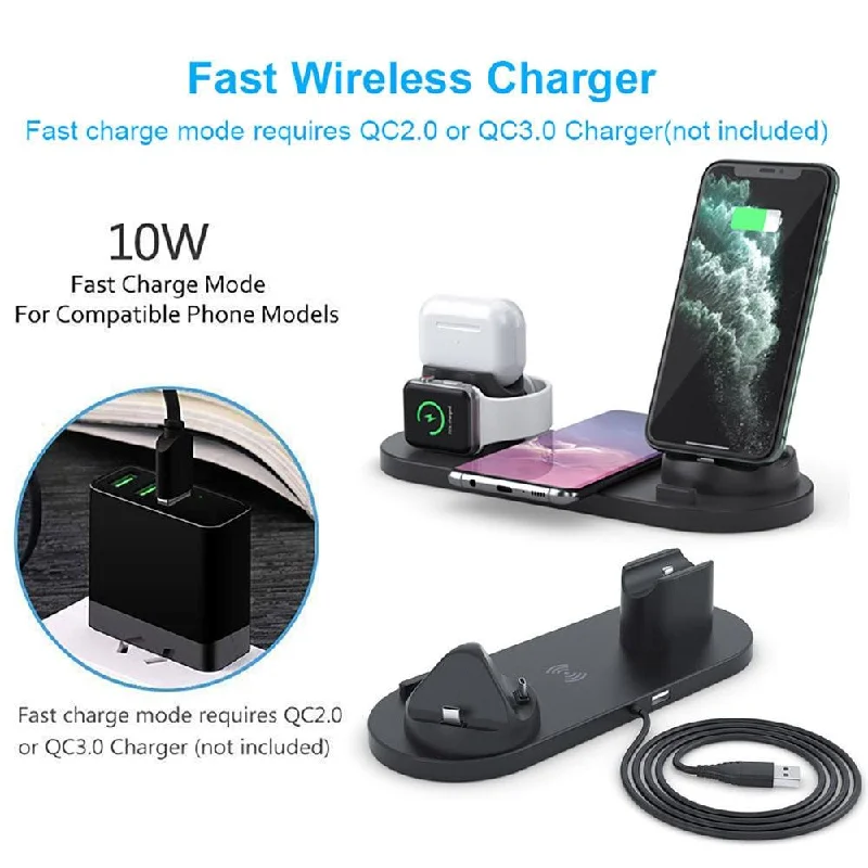 6 in 1 Wireless Charger Dock Station for iPhone Apple Watch AirPods Pro