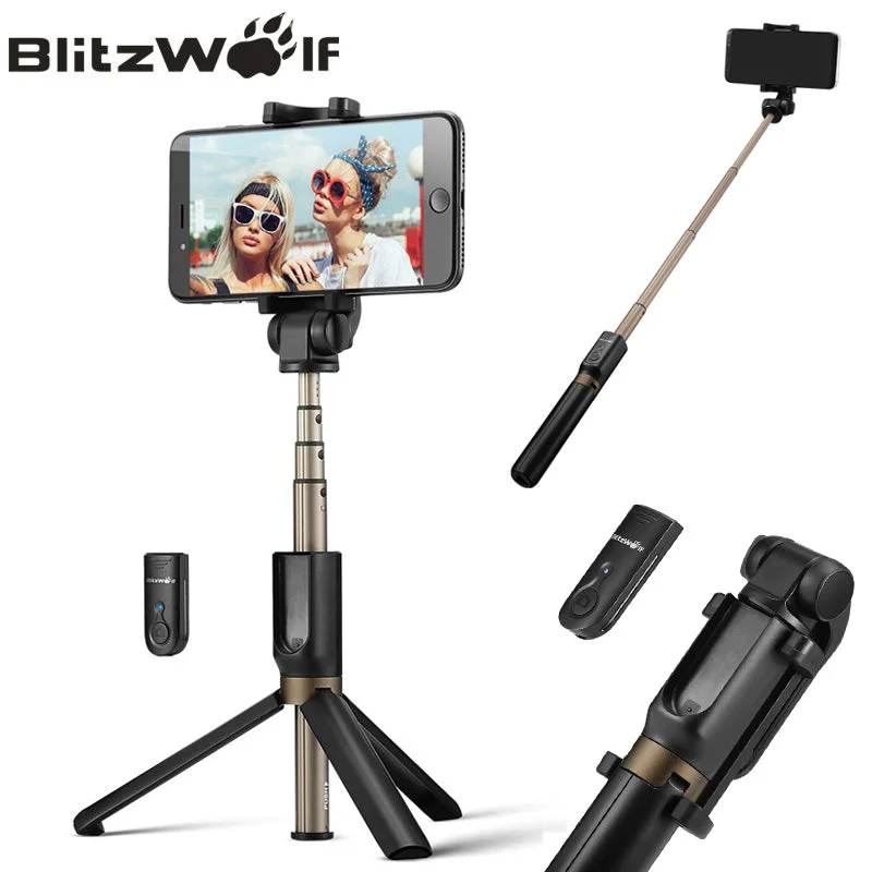 BlitzWolf 3 in 1 Wireless Bluetooth Selfie Stick Tripod Mini Extendable Monopod Universal For iPhone For Samsung Selfie Stick