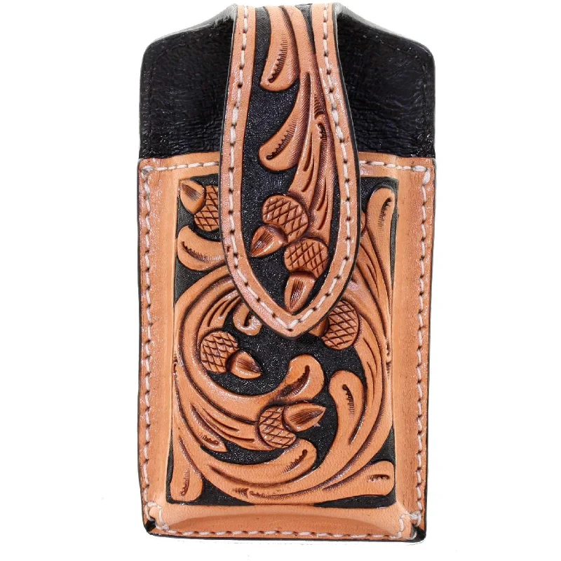 CPC35A - Natural Leather Tooled Cell Phone Holder