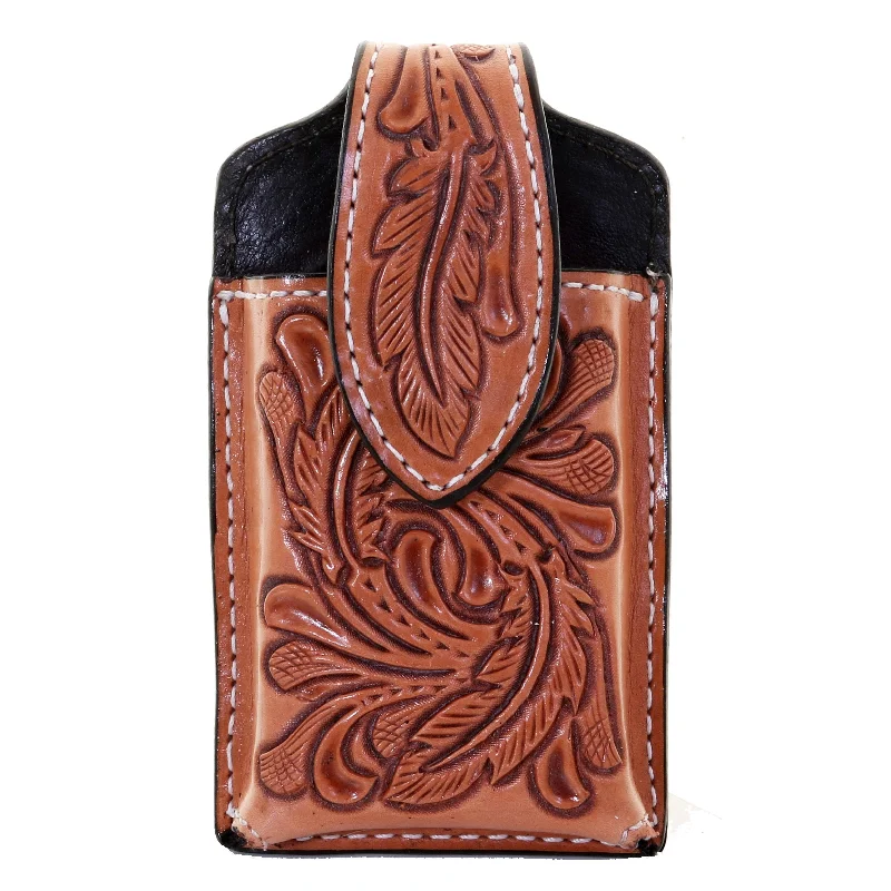 CPC74 - Natural Leather Tooled Cell Phone Holder