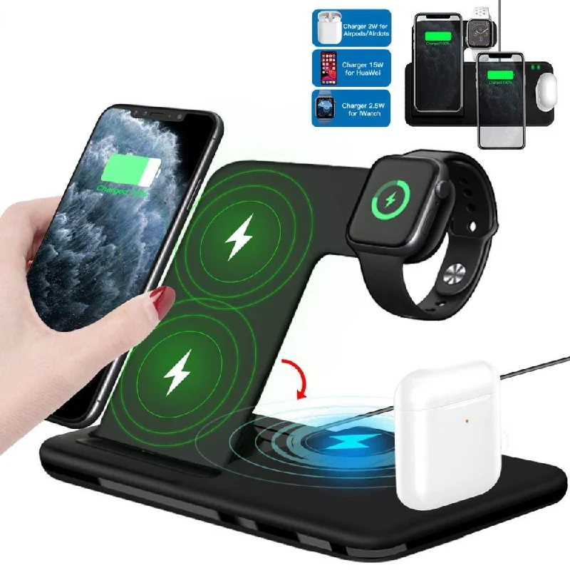 Fast Wireless 4 in 1 Foldable Charging Dock Station For iPhone Apple Watch