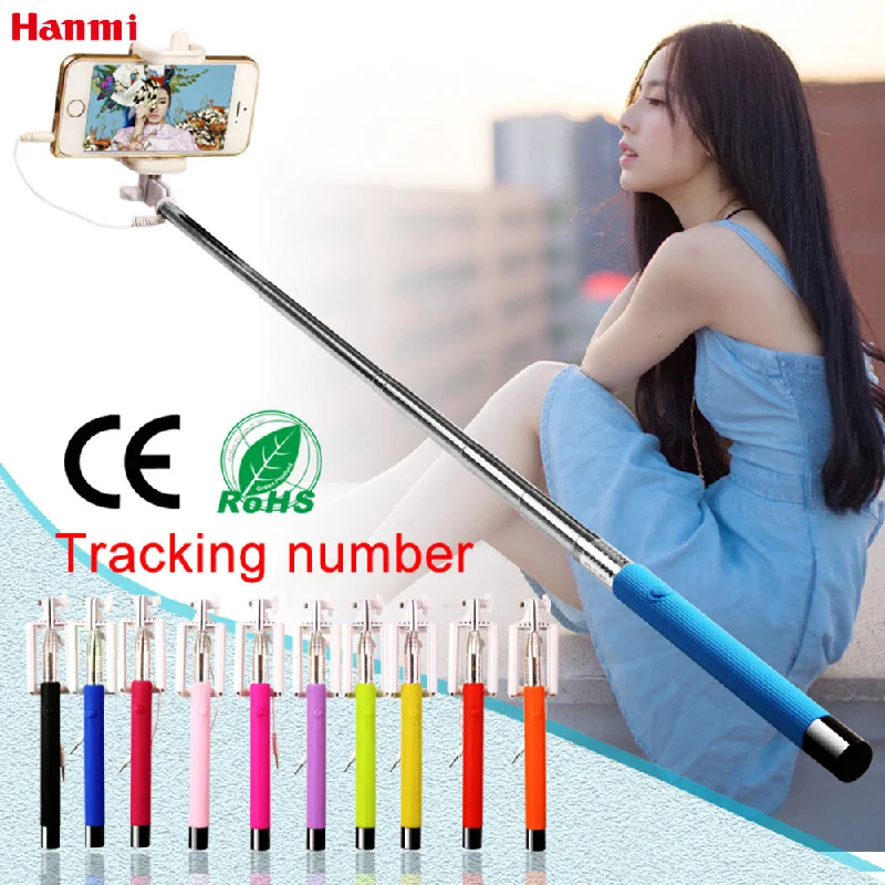 Mini Foldable Self Stick Tripod Monopod Wired Selfie Stick Cable Extendable Built-in Shutter Stick For iPhone Samsung Smartphone