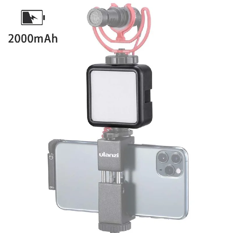 Mini LED Video Vlog Light with 3 Cold Shoe Mount Mic Built-in 2000 mAh Battery