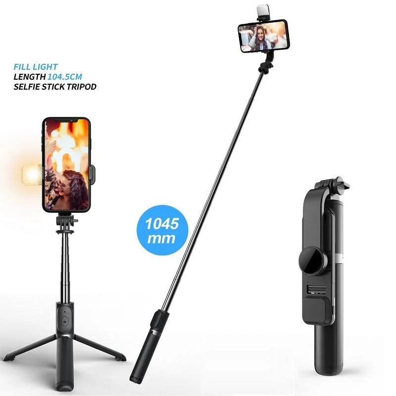 Wireless Bluetooth Selfie Stick Foldable and Mini Tripod with Fill Light Shutter Remote Control